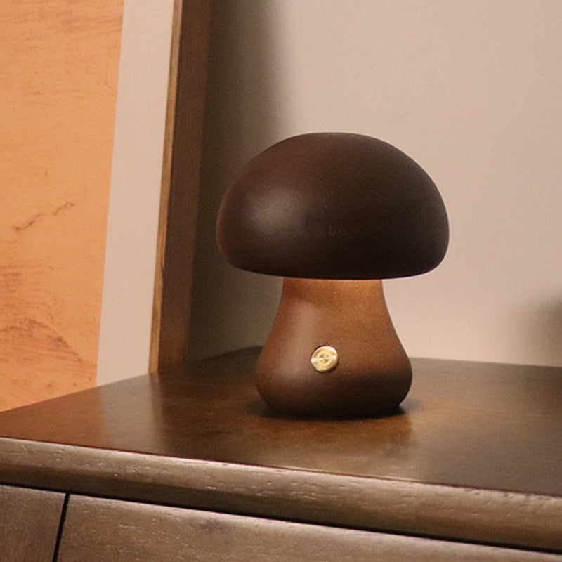 Wooden Mushroom Night Light – Touch Control LED Bedside Lamp - Brightside Desk Co.
